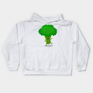 Cute kawaii dancing broccoli cartoon illustration Kids Hoodie